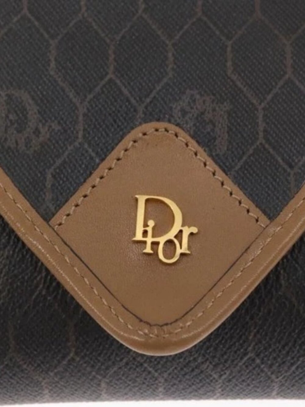 Christian Dior Honeycomb Canvas Chain Shoulder Bag PVC Black Gold Auth BA10086 - Picture 10 of 15